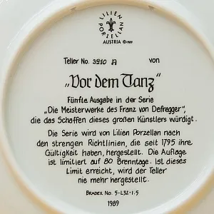 Коллекционная Тарелка «ТАНЦЫ» Фарфор, Lilien Porzallan, Австрия -1989 год.