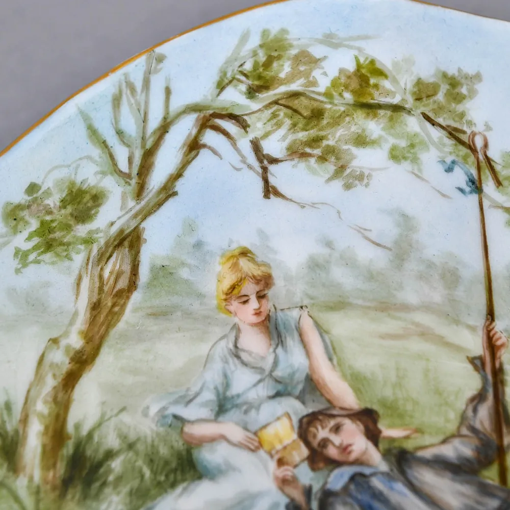 Антикварное Фарфоровое Настенное Кашпо - Ваза «Веер», роспись, Limoges Франция -1891 год.