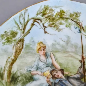 Антикварное Фарфоровое Настенное Кашпо - Ваза «Веер», роспись, Limoges Франция -1891 год.