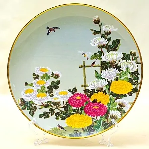 Коллекционная Тарелка - Блюдо «Ноябрь» - «Щеглы и Астры» Фарфор, Franklin Mint Япония, 1979 год.