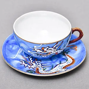 Чайный Сервиз на 6 персон «Небесные Драконы», Фарфор SATSUMA Япония, середина ХХ века.