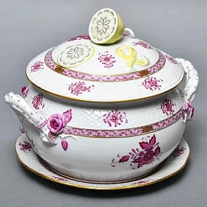 Фарфоровая Супница - Тюрина на подставке «APPONYI PURPUR», HEREND Венгрия - 1942 год.  