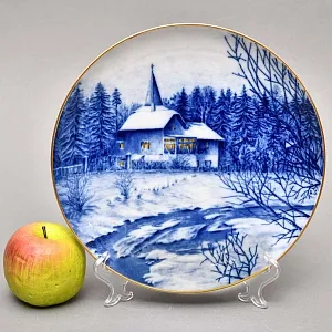 Коллекционная Фарфоровая Тарелка - Блюдо «Церковь у реки», Hutschenreuther Германия - 1973 год. 