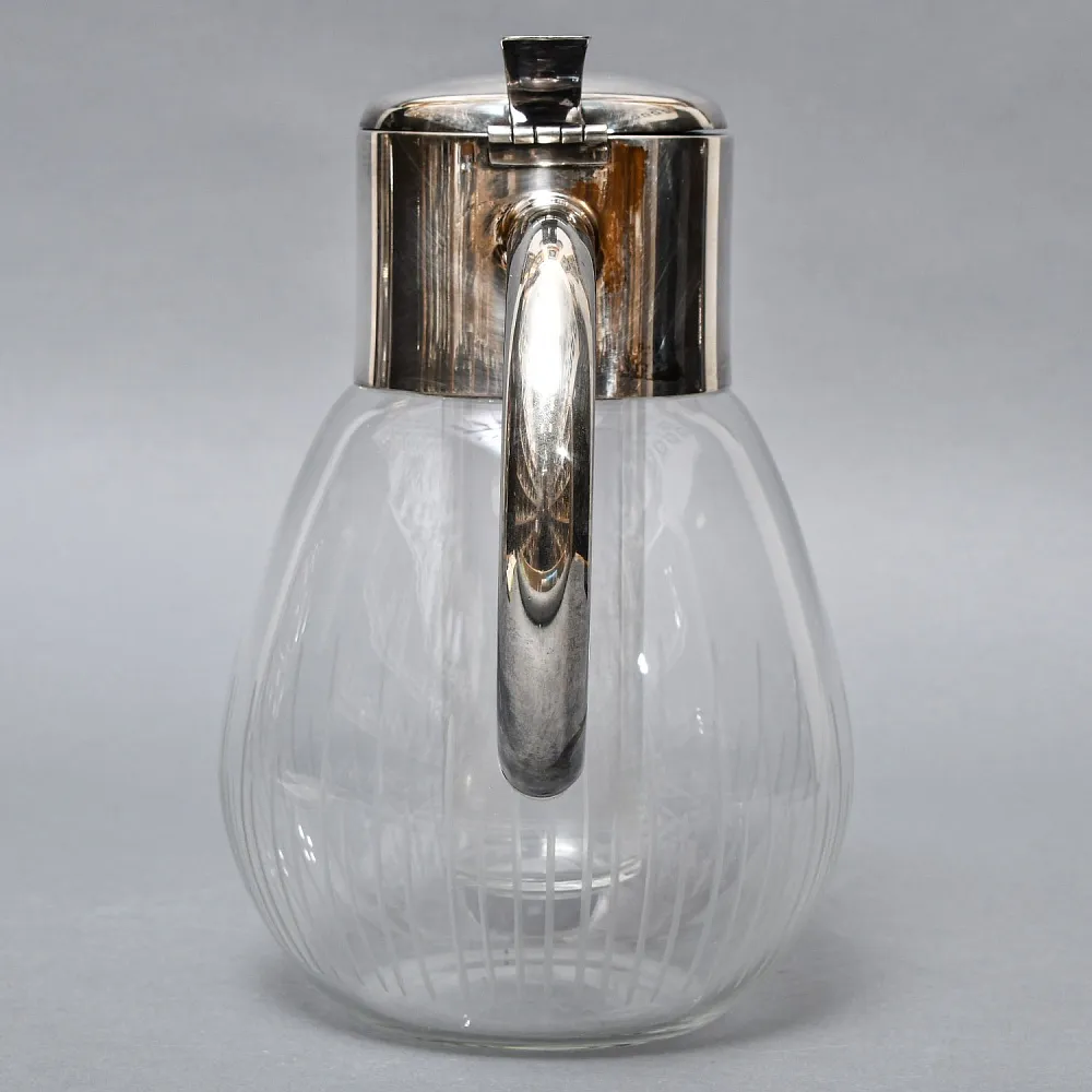 Винтажный Стеклянный Графин - Кувшин на 3.3 литра с Колбой для льда, Silverplated Германия.
