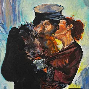 Авторская Картина на Винтажном Бидоне «Паровоз, Перрон и Любовь» - «Зонтичница» или Ёмкость - для хранения зонтов и тростей .