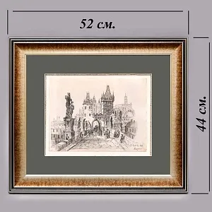 Антикварная Авторская Картина - Рисунок «Королевский Мост», Прага Чехия начало ХХ века.