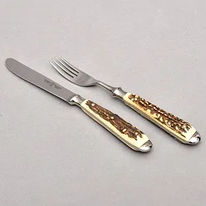 Редкость! Большой Сервировочный Набор для стейка «Охота», Германия, ANTON WINGEN Solingen, 50 -е гг.