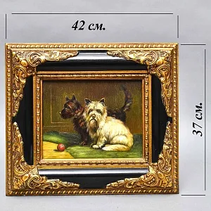 Старинная Картина «Шотландские Терьеры — Два Друга», Доска, масло, Англия середина ХХ века. 