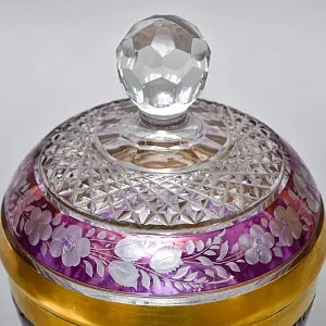 Винтажная Хрустальная Ваза с крышкой - Конфетница - Доза, Egermann, Богемия, Чехия 50-е гг. 