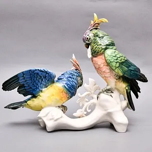Коллекционная Фарфоровая статуэтка «Два Попугая - Какаду», Karl Ens Германия, 50-е гг ХХ века.