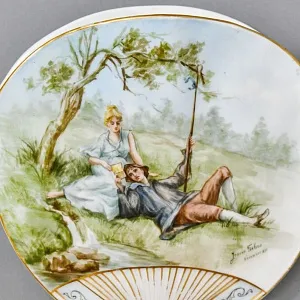 Антикварное Фарфоровое Настенное Кашпо - Ваза «Веер», роспись, Limoges Франция -1891 год.