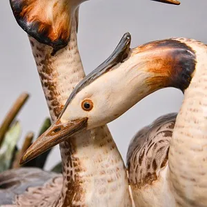  Большая Коллекционная Фарфоровая статуэтка «Морские птицы. Две чомги в камышах» серия Грес, Lladro Испания.