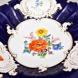 Коллекционное Фарфоровое Блюдо - Тарелка «BLUMEN» Кобальт, MEISSEN Германия - середина ХХ века.