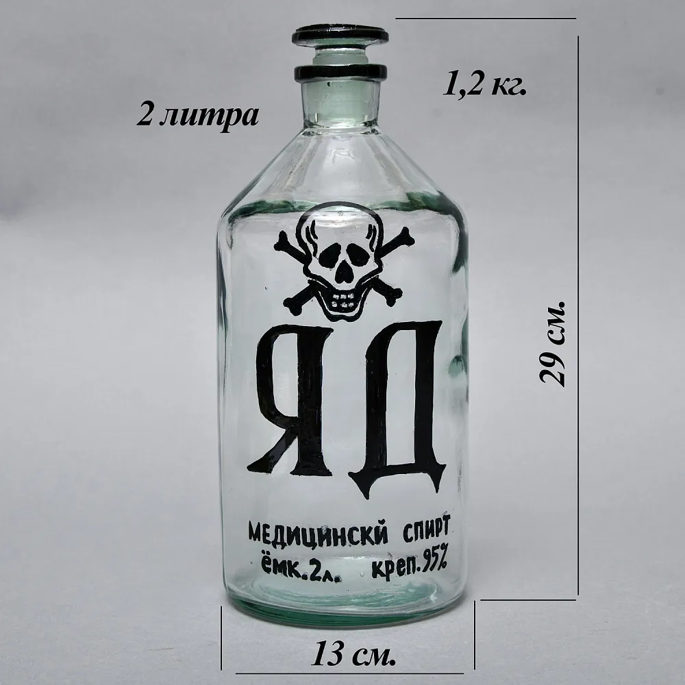 Винтажная Стеклянная Бутыль - Банка «ЯД - Медицинский Спирт», СССР середина ХХ века!