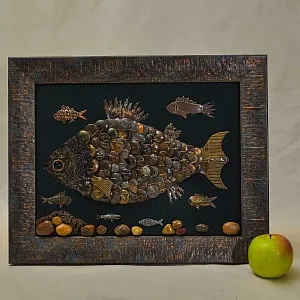 Настенное Коллекционное Панно - Картина «Рыбки», Россия конец XIX - начало ХХ века.