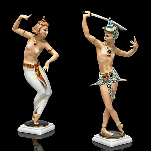 Парные Фарфоровые статуэтки «Балийский танец с мечом», Hutschenreuther Германия.