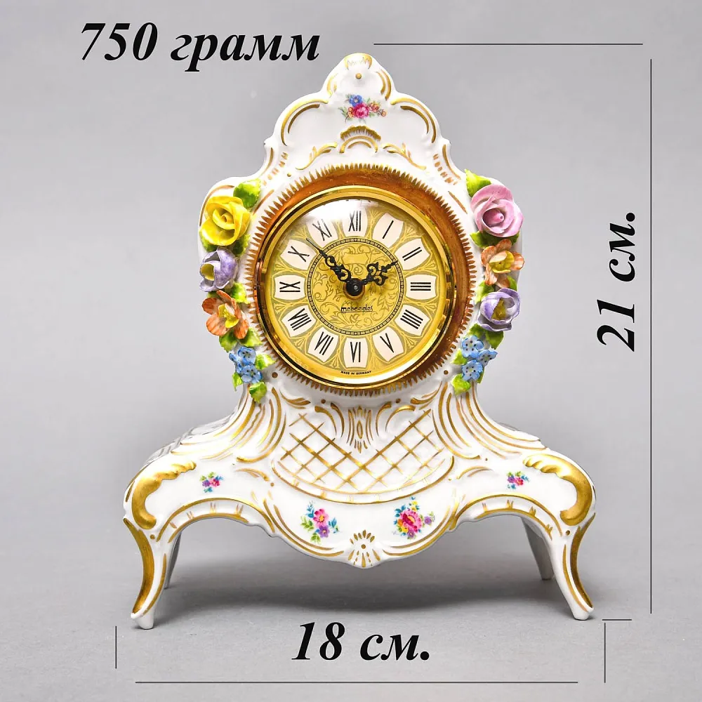Каминные Кварцевые Часы в стиле Рококо «Цветочные Гирлянды», Германия 80-е годы ХХ века.