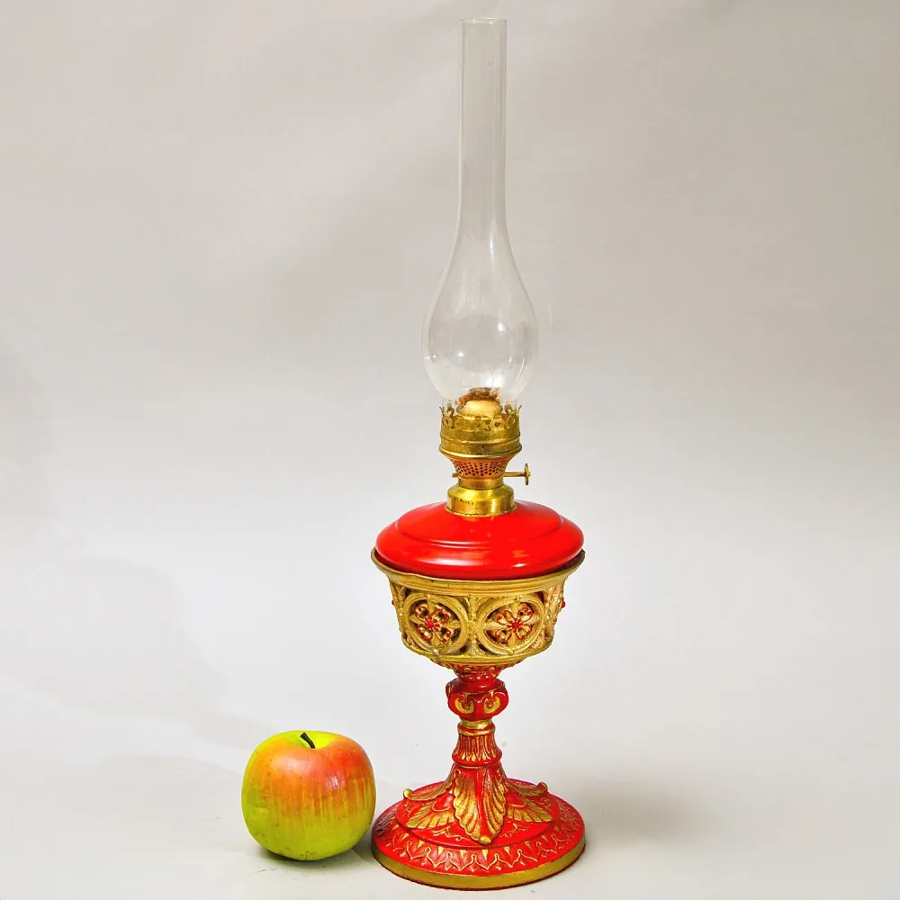 Антикварная Керосиновая Лампа «Золотое кружево» Металл / Стекло, начало ХХ века.