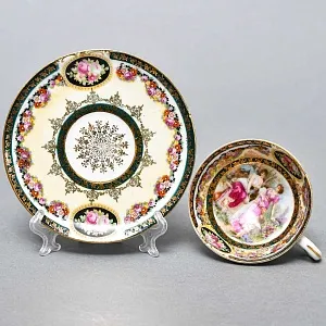 Антикварная Фарфоровая Кофейная пара «Две нимфы и путти», Erdmann Schlegelmilch Германия. 