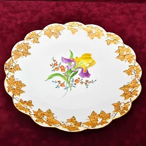 Антикварное Блюдо - Тарелка «ИРИС и ВИНОГРАДНЫЕ ЛИСТЬЯ», Фарфор MEISSEN Германия.