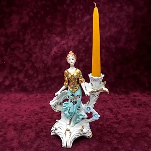 Фарфоровая Статуэтка - Подсвечник на одну Свечу «Девушка в золотом» SANDIZELL Германия.