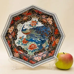 Редкость! Коллекционная Тарелка - Блюдо «Цветы и Павлины» Фарфор ROYAL PE ACOCK, Япония 70 -е гг.