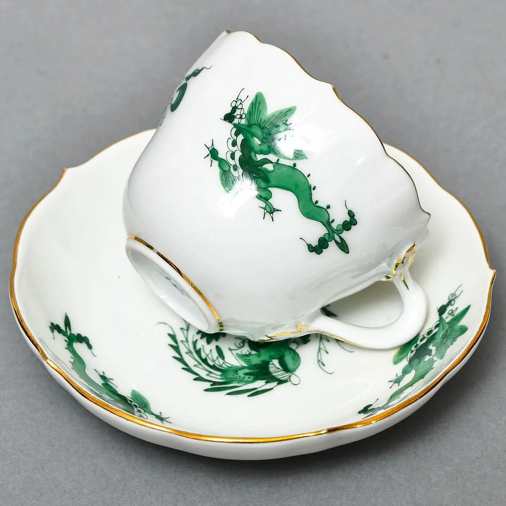 Классическая Фарфоровая Кофейная пара «Зеленый Дракон», MEISSEN Германия, середина ХХ века. 