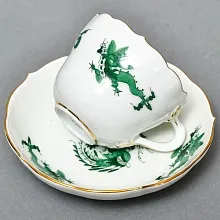 Классическая Фарфоровая Кофейная пара «Зеленый Дракон», MEISSEN Германия, середина ХХ века. 