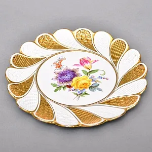 Антикварное Фарфоровое Блюдо - Тарелка «Букет с желтой розой», MEISSEN Германия, начало ХХ века.