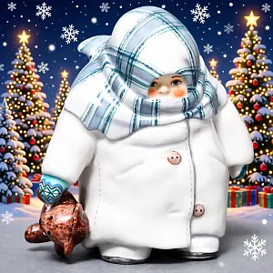 Авторская Коллекционная Фарфоровая Статуэтка «Укутыш - Прогулка с Мишкой», Россия.