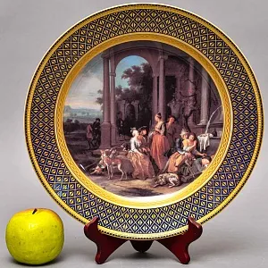 Большое Коллекционное Блюдо - Тарелка «Отдых после Охоты» Фарфор KAISER Германия.