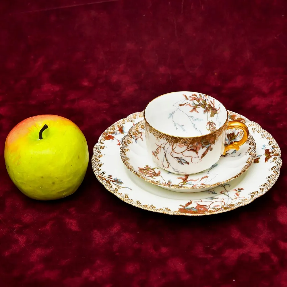 Антикварная Фарфоровая Чайно-Кофейная пара + Тарелка (тройка), Франция Limoges, 1876 - 1896 годы. 