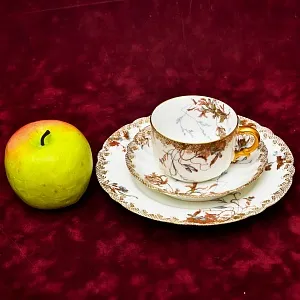 Антикварная Фарфоровая Чайно-Кофейная пара + Тарелка (тройка), Франция Limoges, 1876 - 1896 годы. 
