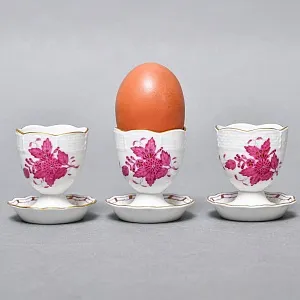 Набор для завтрака - три Пашотницы и Солонка «APPONYI PURPUR», Фарфор HEREND Венгрия. 