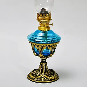Антикварная Керосиновая Лампа «Аквамарин», Стекло / Металл, начало ХХ века.