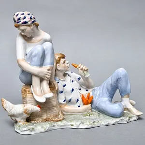 Большая Коллекционная Фарфоровая статуэтка «Бездельники», Россия ДФЗ Дулево. 