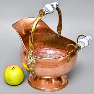 Винтажный Зольник с Фарфоровыми ручками Кашпо Медь Англия середина ХХ века!