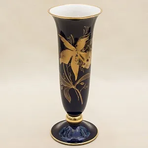 Кобальтовая Винтажная Ваза коллекция «Золотой Нарцисс» LINDNER Kups Bavaria, Германия 60гг.