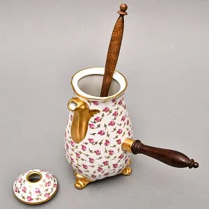 Фарфоровый Кувшин - Чайник для подачи горячего шоколада «РОЗЫ» с лопаткой, Limoges Франция.