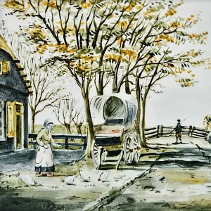 Фарфоровый Пласт - Картина - Панно «Сельский пейзаж. Подворье», Royal Delft Голландия 50 гг.