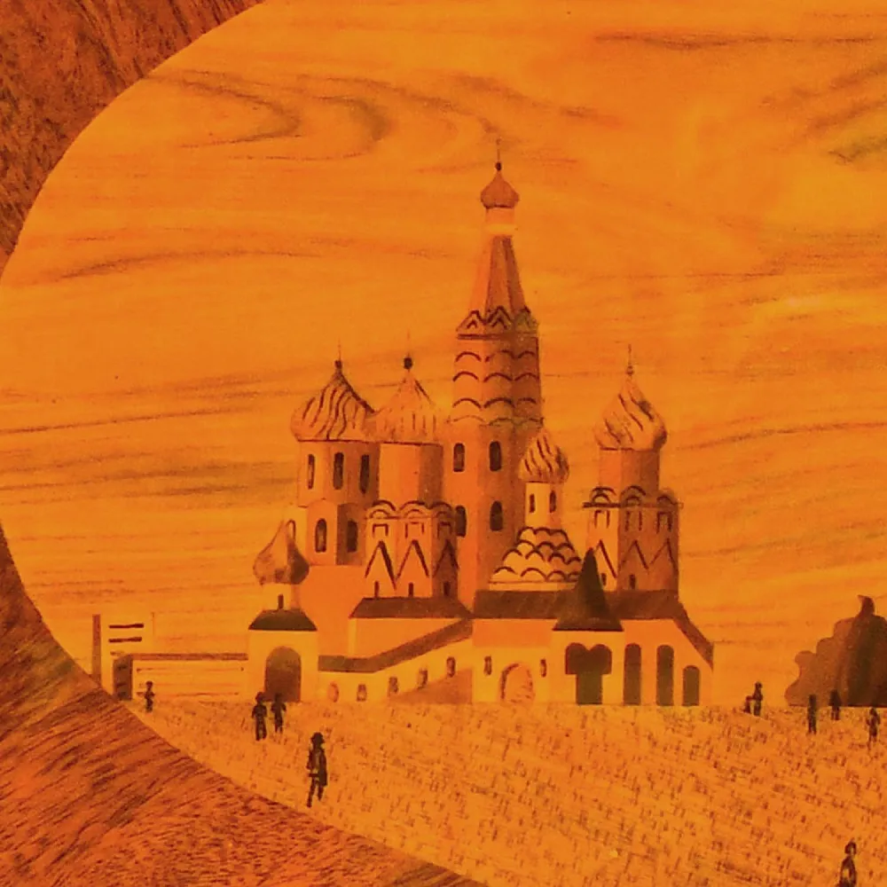 Редкость! Большое Деревянное Панно - Картина «Красная площадь - Кремль» СССР - 1967 год.