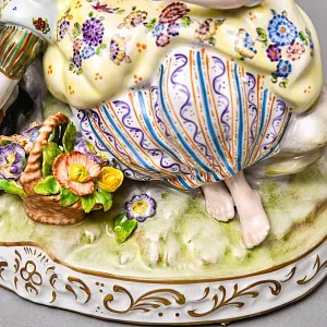 Редкость! Механические Фарфоровые Часы с боем «Свидание на пленэре», Franz Hermle & Sohn Германия 50 гг.