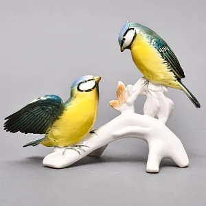 Пара Птиц - Фарфоровая Статуэтка «Синички на ветке», Карл Энс / Karl Ens, Германия 50 гг.