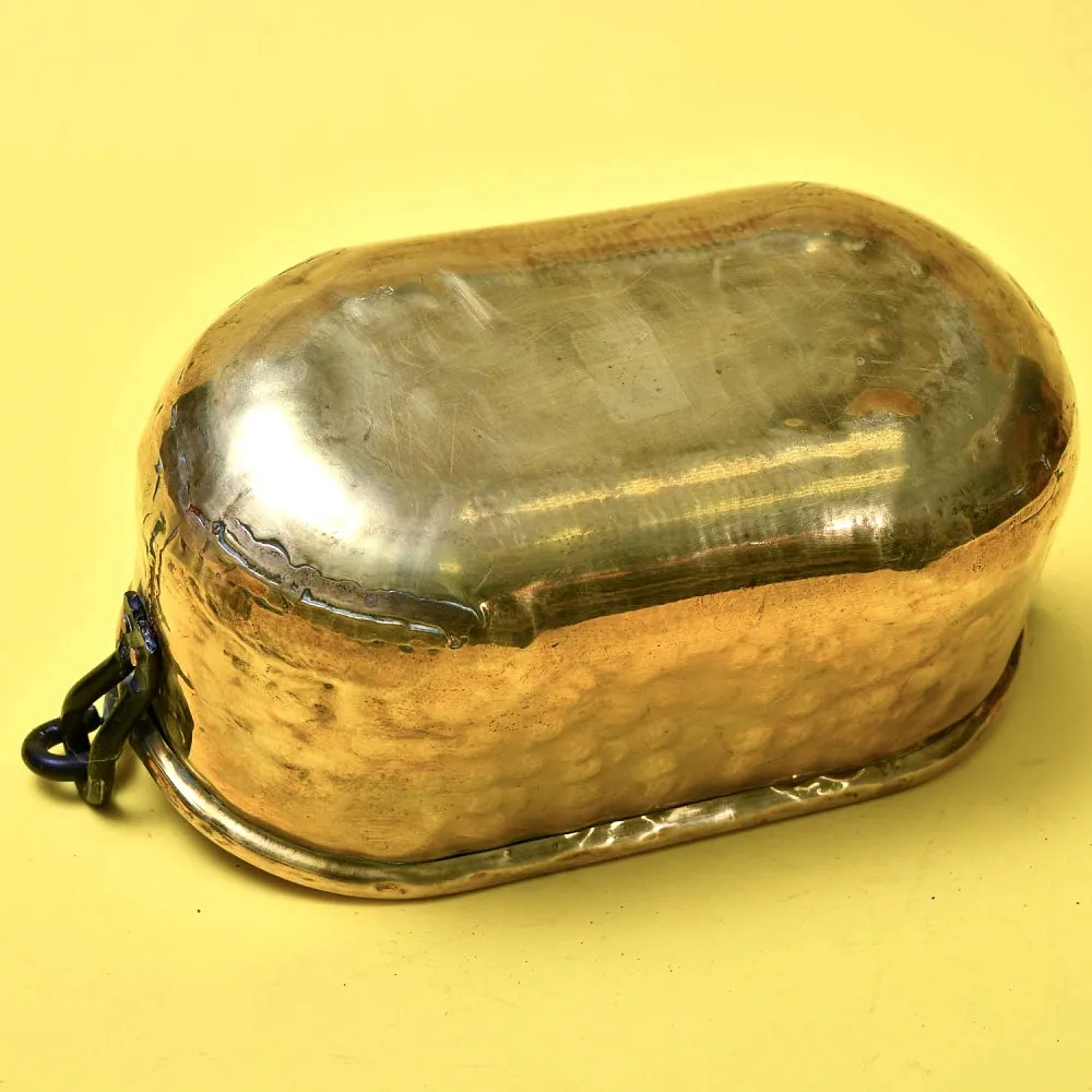 Антикварный Латунный Зольник - Кашпо с кованной ручкой 26 см. х 13 см., Франция начало ХХ века.