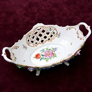 Фарфоровая Сухарница - Корзинка для выпечки - Вазочка - Конфетница «Цветение Лета» SP Dresden Германия