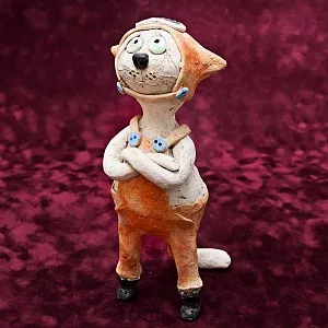 Авторская Коллекционная Керамическая Статуэтка «Кот Мечтатель», Шамотная Глина, Россия.