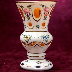 Ваза «Цветочная Нежность» Стекло Эмалевая роспись, LAUSITZER GLASWERKE Германия - 50-70е гг.