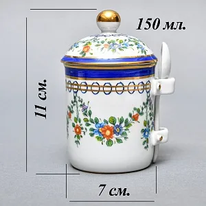 Фарфоровый Соусник с крышкой, блюдцем и ложечкой, Giulia Mangani Италия, вторая половина ХХ века.