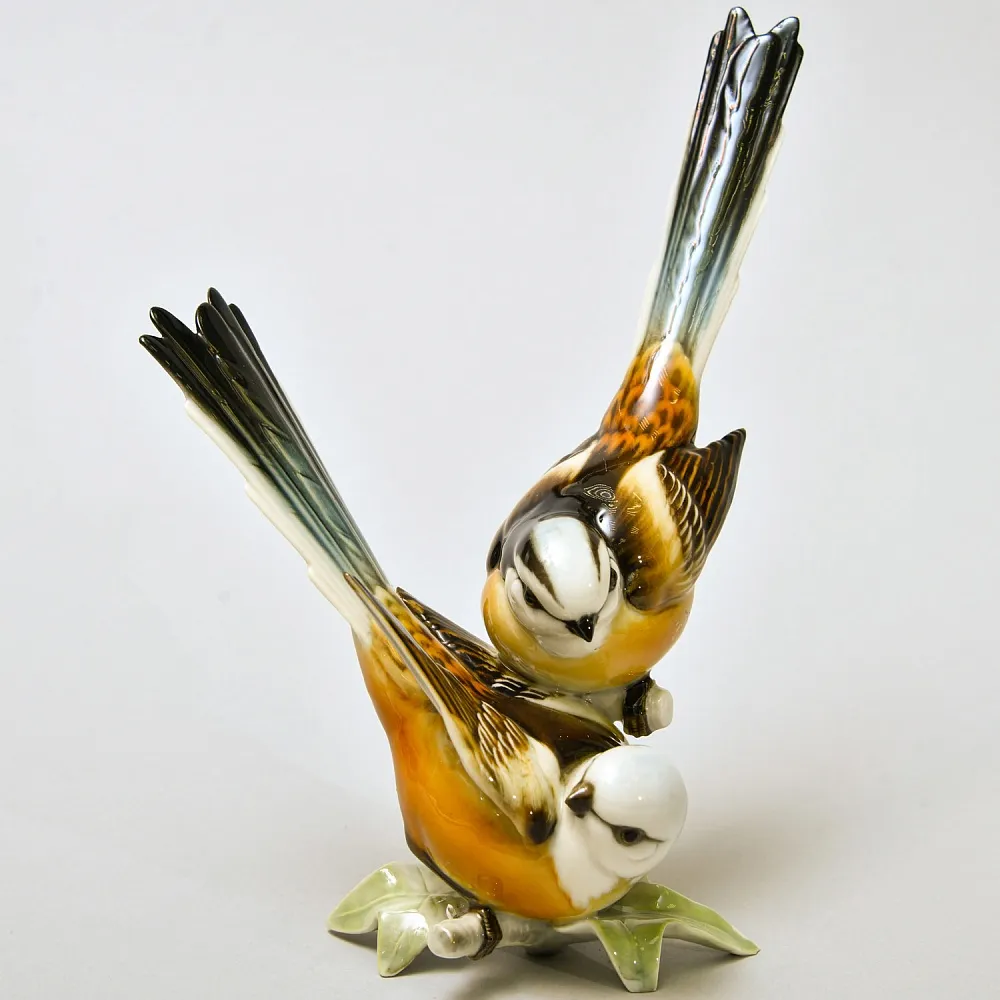 Винтажная Фарфоровая статуэтка «Птицы - Длиннохвостые Синицы», Hutschenreuther, Германия.