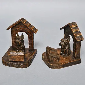 Авторские Деревянные Букенды - Держатели - Подставка для книг «Учёные Терьеры», Германия, 60-е гг.